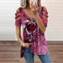 Elegant Large Rose Print T-Shirt Women Summer Hollow Out Splicing Short Sleeve Tops Fashion Loose V Neck Zipper Female Tees 2024